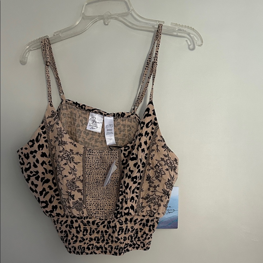 Japna Tan and Black Patterned Camisole Floral Leopard size XL NWT